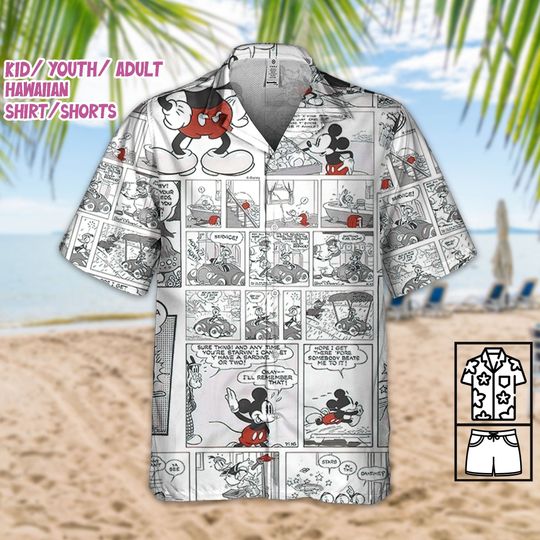 Disney Mickey Mouse Retro Comic Life Style, Mickey Hawaiian Shirt, Aloha