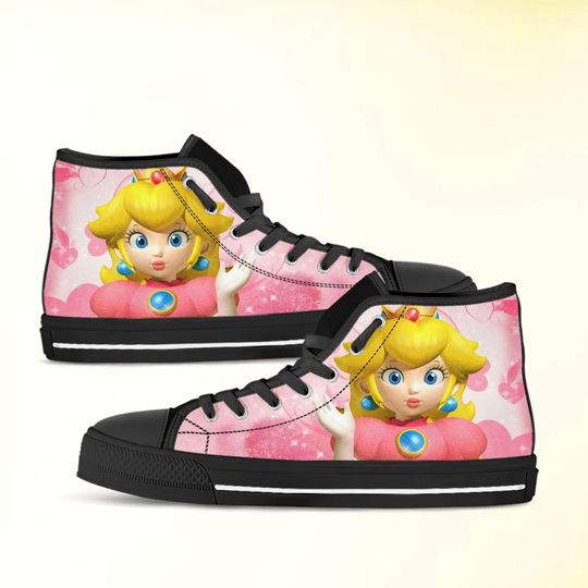 Super Mario shoes, Princess Peach high top sneakers. Birthday gift