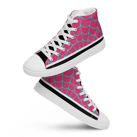 Pink/Blue Spider Web Mens high top canvas shoes