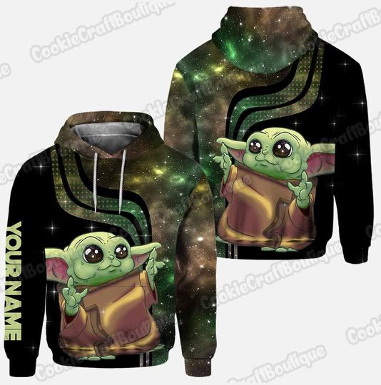 Personalized Baby Yoda Pullover Hoodie, Star Wars Shirt, Custom Baby Yoda Hoodie