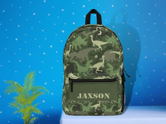 Camo Dinosaur Backpack, Personalized camouflage Backpack