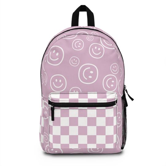 Retro Lavender and White Floral Smiley Face Backpack