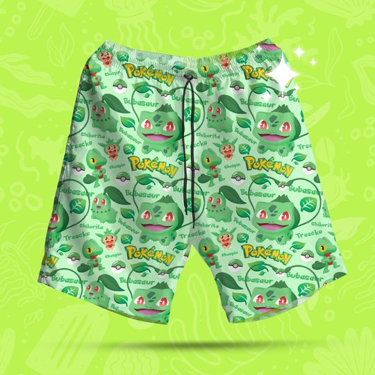 Bulbarsar Love Hawaiian Shorts, Treecko lover Button Up Shorts