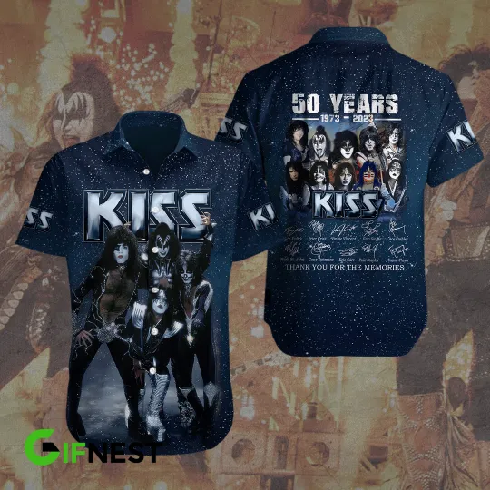 Kiss Band Hawaiian, Kiss 50 Years Anniversary 1973 - 2023 Hawaii Shirts