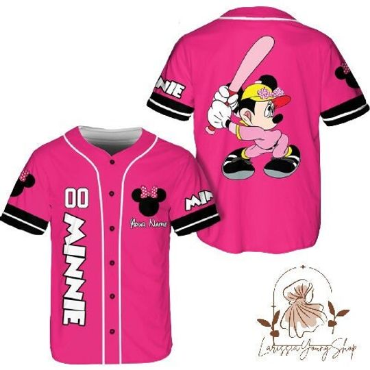 Custom Minnie Baseball Jersey, Disney Baseball Jersey, Minnie Mouse Jersey