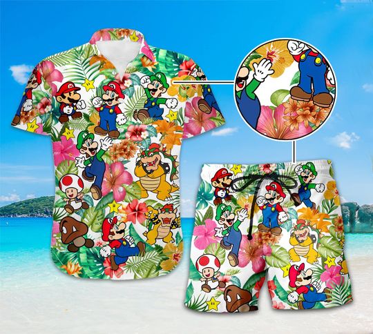 Super Mario Hawaiian Shirt | Mario And Luigi Beach Hawaiian Shirt