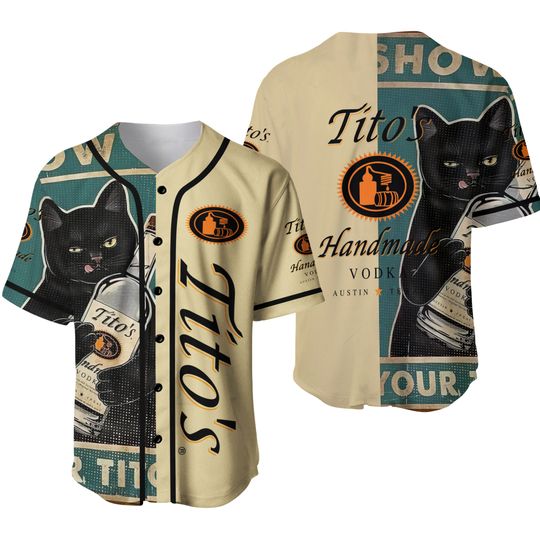 Beige Tito Handmade Black Cat Texture Baseball Jersey