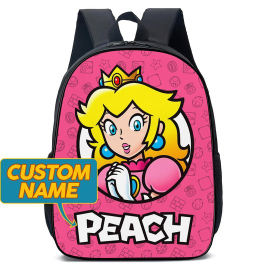 Personalized Princess Peach Toadstool Backpack, Mario Game Cute Custom Backpack