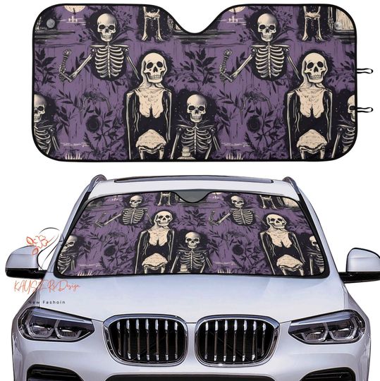 Halloween Skeleton Car Sun Shades, Scary Sunshade Car Cover