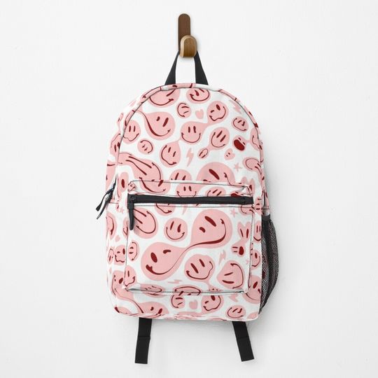 Drippy Smile face Pink Preppy Aesthetic Smile Backpack