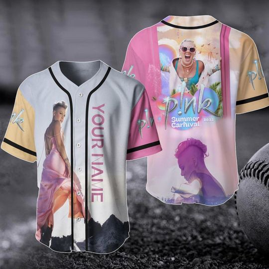 Customized Pink Summer Carnival 2023 Tour Baseball Jersey, Pink Singer Concert Shirt, Trustfall Album, Pink Baseball Uniform