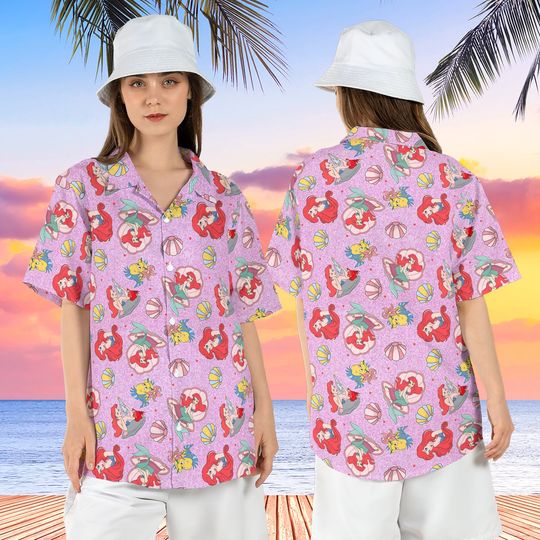 Princess Ariel Hawaii Shirt, Disneyland Summer Aloha Shirt, Ariel Beach Button Up Shirt