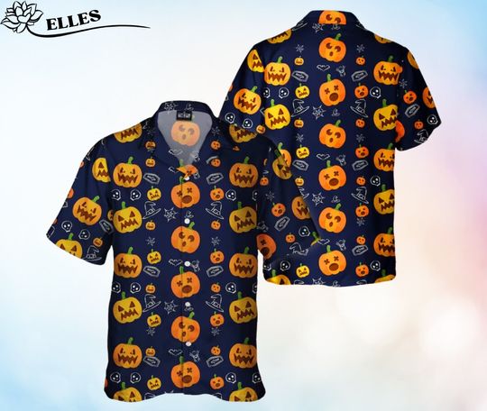 Halloween Navy Pumpkin Hawaiian Shirt, Hawaiian Aloha Shirt for Halloween Vibes Gift Halloween For Men