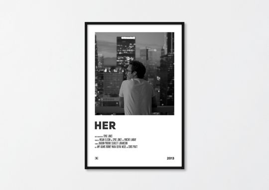 Her Movie Poster | Minimalist Movie Poster | Joaquin Phoenix | Scarlett Johansson | Spike Jonze | Wall Art | Black and White