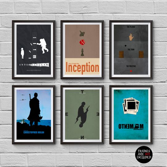 Discover Chirstopher Nolan Minimalist Poster Set 6 Films Interstellar Inception The Prestige Dunkirk Tenet Memento Collectibles Cult Movies WallArt