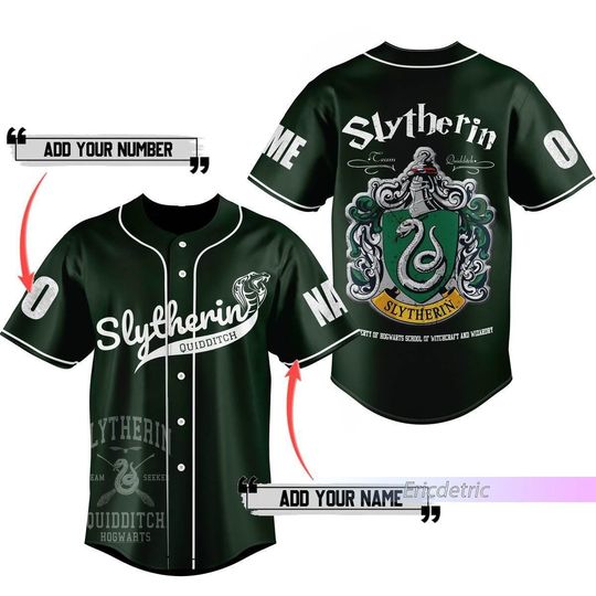 Custom Slytherin Baseball Jersey, Wizard House Varsity Collegiate Shirt