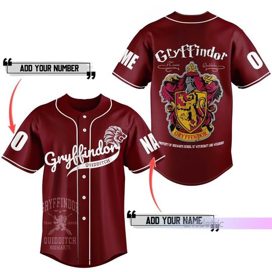 Custom Gryffindor Baseball Jersey, Wizard House Varsity Collegiate Shirt