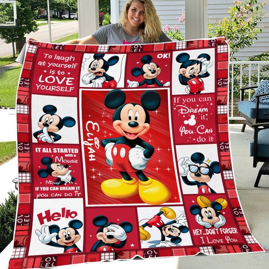 Personalized Mickey Mouse Fleece Blanket, Mickey Mouse Quilt Blanket, Mickey Mouse