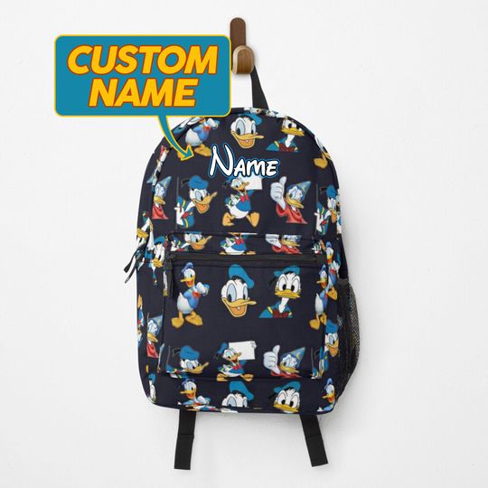 Custom Name Donald Duck Backpack, Personalize Cartoon Character School Bag