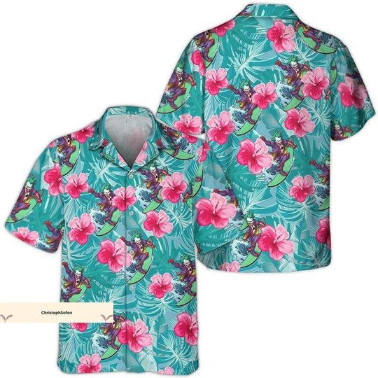 Joker Shirt, Joker Hawaiian Shirt, Joker Tropical Hibiscus Button Shirt
