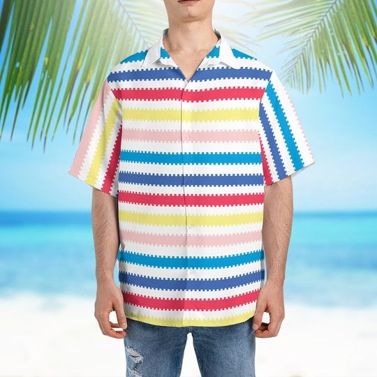 Barbie Allan Colorful Striped Hawaiian Shirt