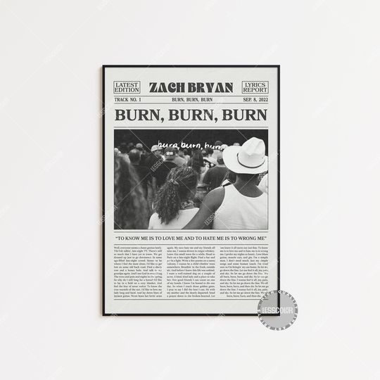 Zach Bryan Retro Print, Burn, Burn, Burn Poster, Lyrics Print, Zach Bryan Poster