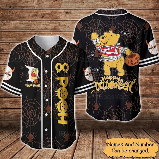 Pooh Happy Halloween Baseball Jersey Shirt, Disney Baseball Jersey, Winnie The Pooh Halloween Shirt, Funny Disney Jersey Shirt