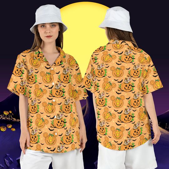 Chip and Dale Halloween Pumpkin Hawaiian Shirt, Disneyland Halloween