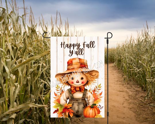 Happy Fall Y'all Scarecrow Garden Flag, Pumkin Halloween Garden Flag