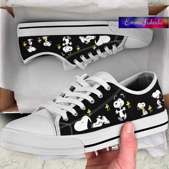 Snoopy And Woodstock Sneakers, Snoopy Sneakers, Snoopy Women Low Top Shoes
