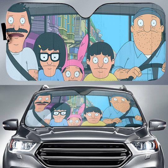 Bob's Burgers Cartoon Auto Sun Shade, Bob Belcher Louise Belcher Driver Car Sun Shade