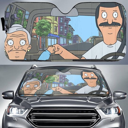 Bob's Burgers Cartoon Auto Sun Shade, Bob Belcher Edith Cranwinkle Bobby Driver Car Sun Shade