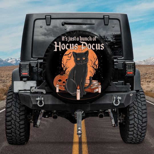 Halloween Black Cat It's Just A Bunch Of Hocus Pocus Spare Tire Cover