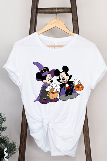 Discover Mickey Dracula And Minnie Witch T-Shirt, Halloween T-Shirt, Disney T-Shirt, Spooky T-Shirt