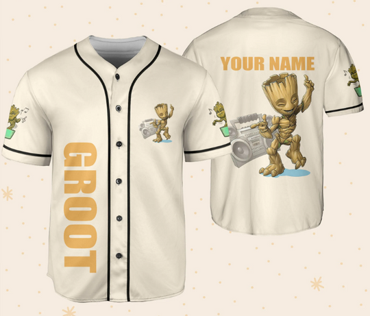 Personalized Cute Baby Groot Dancing Baseball Jersey