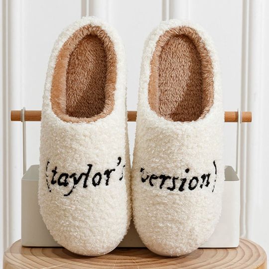 Cute Eras Tour Version Slippers, Fluffy Embroided Slippers