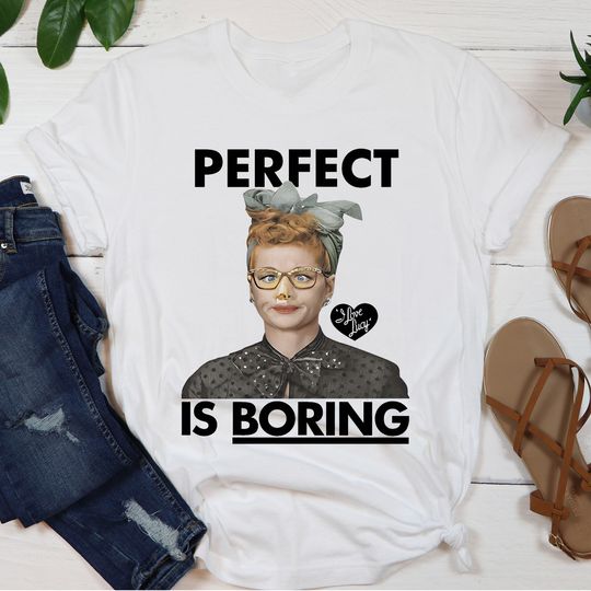 I Love Lucy Perfect is Boring Kid's White T-Shirts