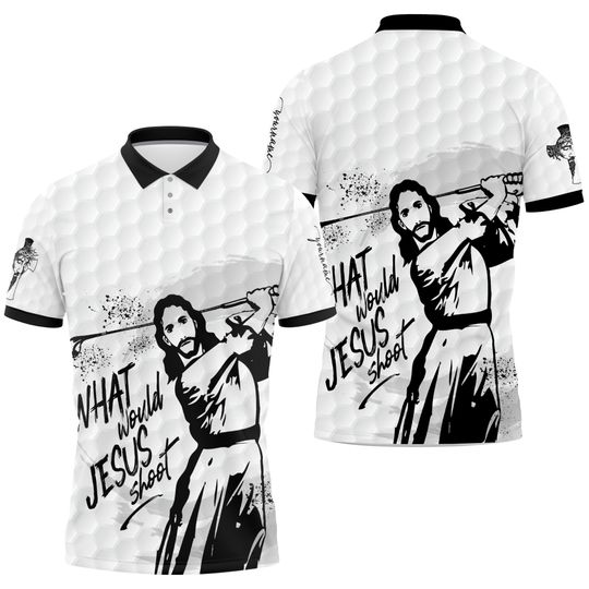 What Would Jesus Shoot Black And White Custom Personalized  3D All Over Print Polo Shirt