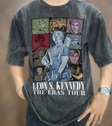 Vintage Leon Kennedy Eras Tour T-shirt, Vintage Wash Leon Kennedy Resident Evil 4Shirt