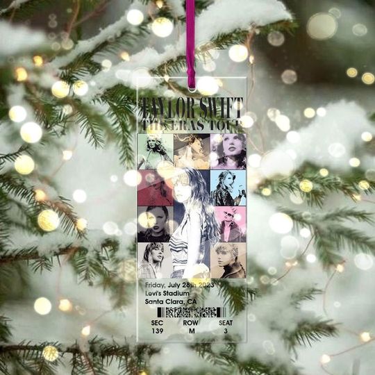 Personalized Eras Tour Ticket Acrylic Ornament, TS Tour Ornament Xmas