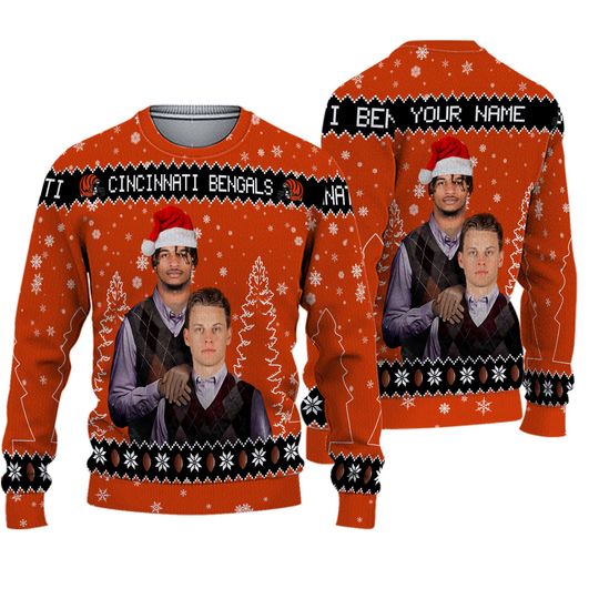 Custom Ja'Marr Chase Joe Burrow Cincinnati Football Ugly Christmas Sweater