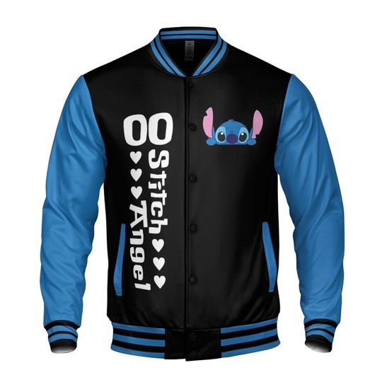 Custom Stitch and Angel Couple Stitch Baseball Jacket, Disney Stitch Varsity Jacket