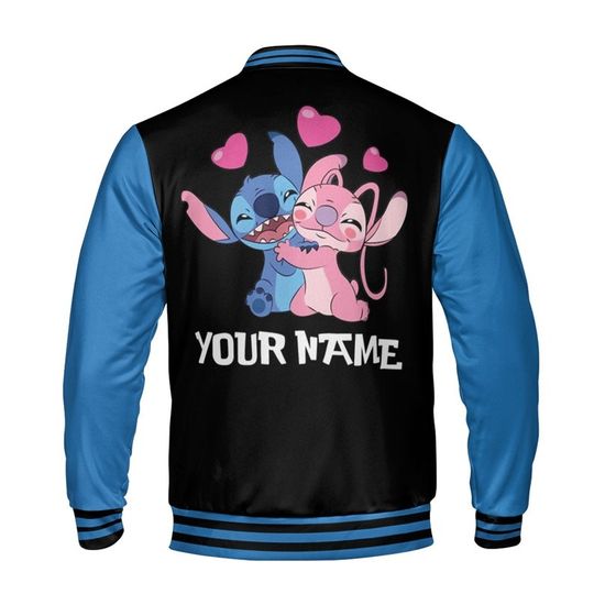 Custom Stitch and Angel Couple Stitch Baseball Jacket, Disney Stitch Varsity Jacket