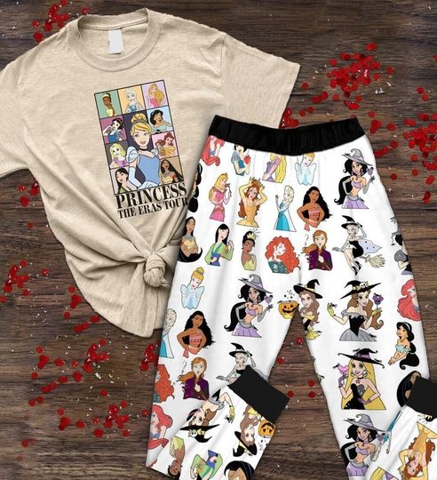 Prjncess Eras Tour Pajamas Set, Christmas Pajamas Set, Djsney Princess Fan's Pajamas Set