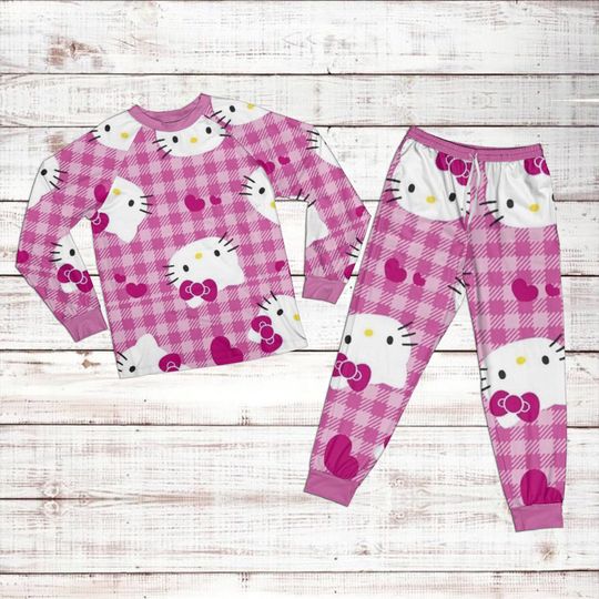Cute Heart Hello Kitty Pattern Pajamas Set