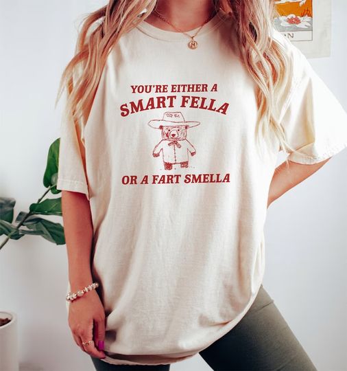 Are You A Smart Fella Or Fart Smella? Retro Cartoon T Shirt