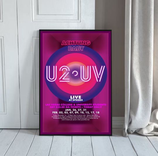 U2 UV Warning Baby Live At Sphere Tour 2024 Poster