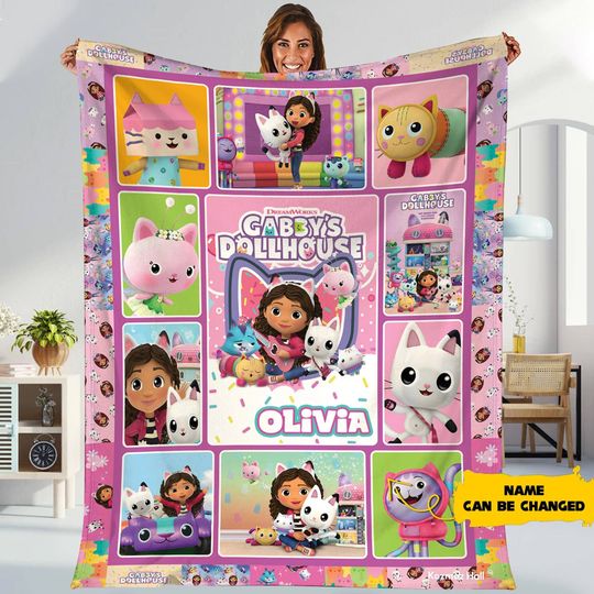 Personalized Gabbys Dollhouse Blanket, Gabbys Dollhouse Fleece Blanket