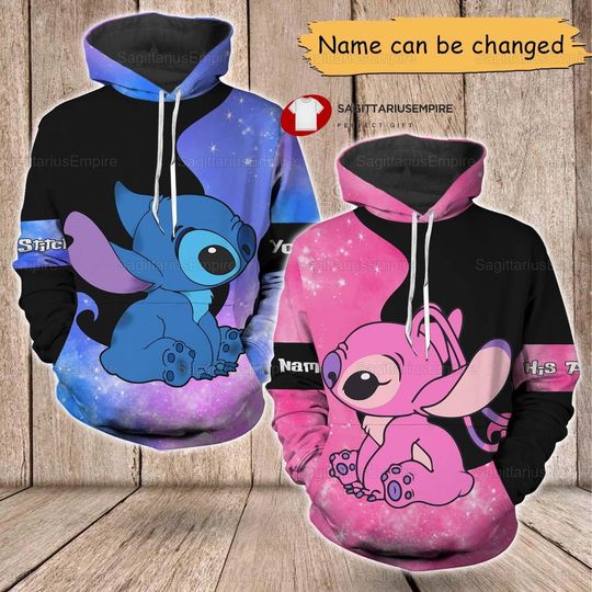Couple Stitch And Angel Hoodie, Her Stitch His Angel Matching Couple Hoodie