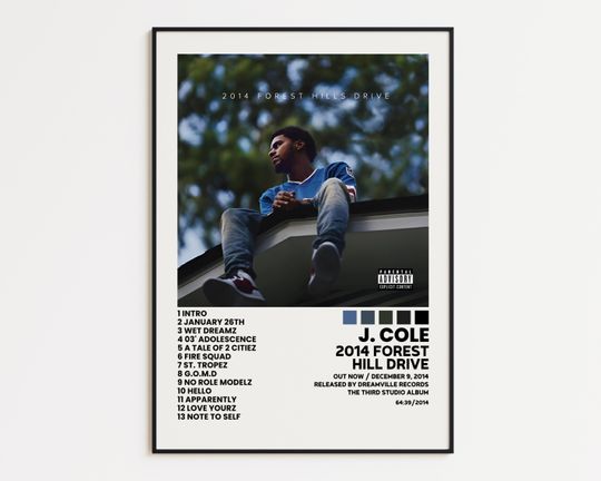 J. Cole Cover Poster, 2014 Forest Hill Drive Album Wall Print, Tracklist Poster